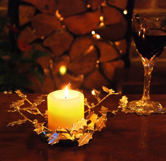 holly candle holder on table